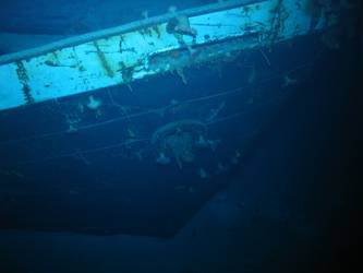 Looking down on stbd  bow of ship